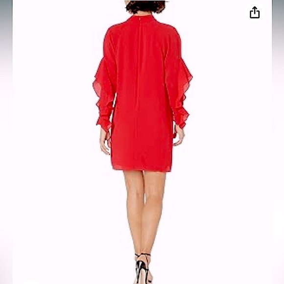 Maggy London Women's Petite Red Crepe Novelty Dress with Sleeve & Neck Shirring - Picture 2 of 15